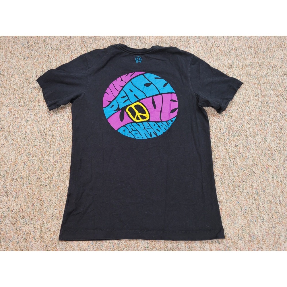 Nike Shirt Mens Small Black Peace Love Basketball Smiley Psychedelic Graphic Tee